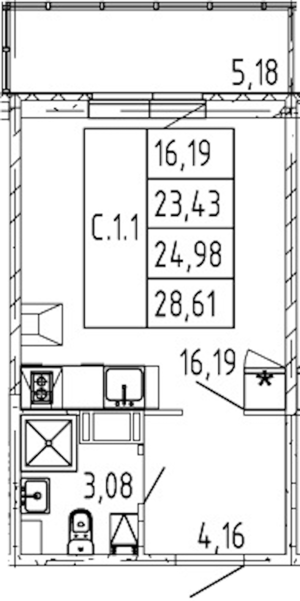 Квартира студия 23.43 м², 3/12 эт., ЖК «Полис ЛАВрики»